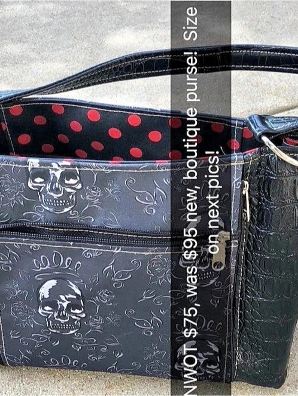 Too Cute Totes Skull Print Shoulder Bag in Black & Red